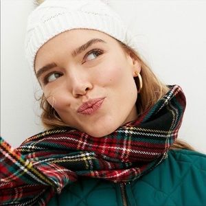 J. Crew Plaid tartan blanket Fringe Scarf black red green white yellow LARGE NWT